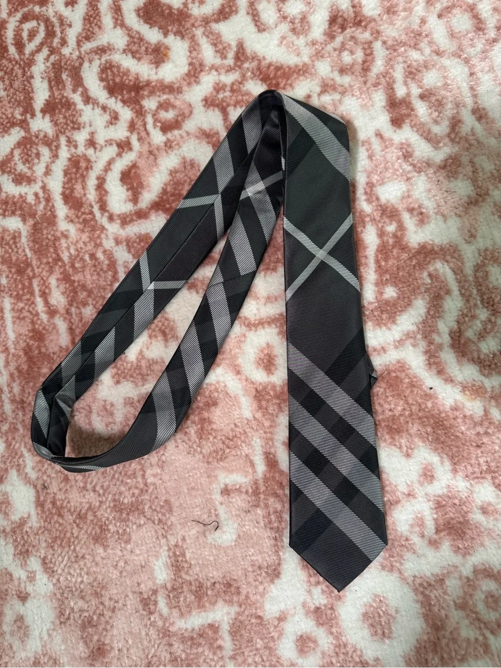 Burberry Black and Gray Plaid Silk Tie